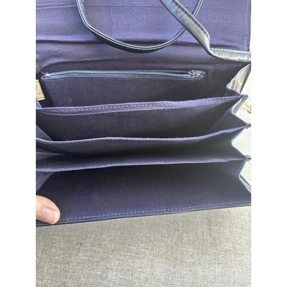 Vintage Sassy Navy Blue Small Purse Clutch Handbag Envelope W/ Bow 70's 80's - Picture 8 of 10